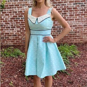 Ryu mint crochet black strappy fit flare dress NWT